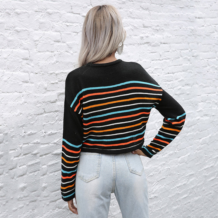 Damen Cropped Feinstrickpullover mit bunten Blockstreifen Echoarchiv