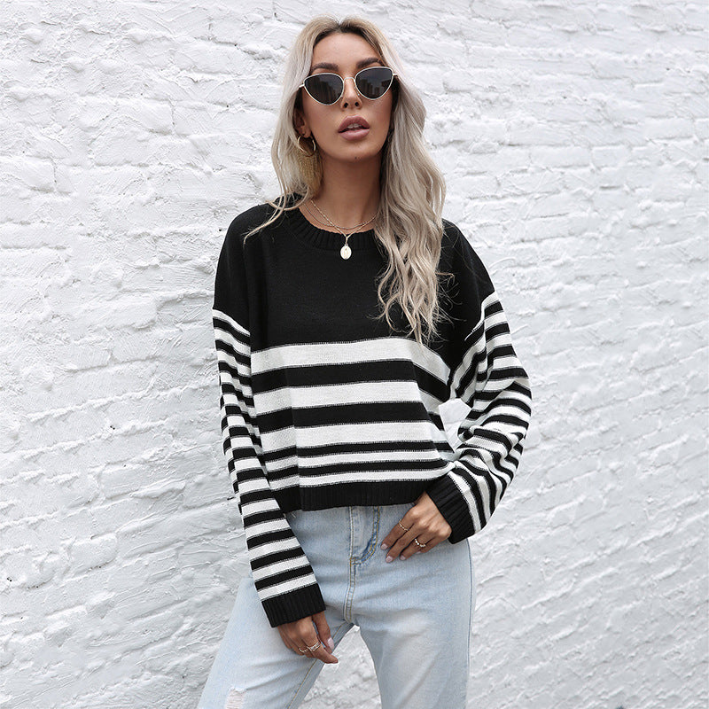 Damen Oversize-Feinstrickpullover mit Block- und Querstreifen Echoarchiv