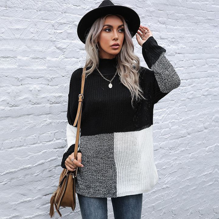 Damen Oversize-Feinstrickpullover im Blockpatch-Design mit Stehkragen Echoarchiv