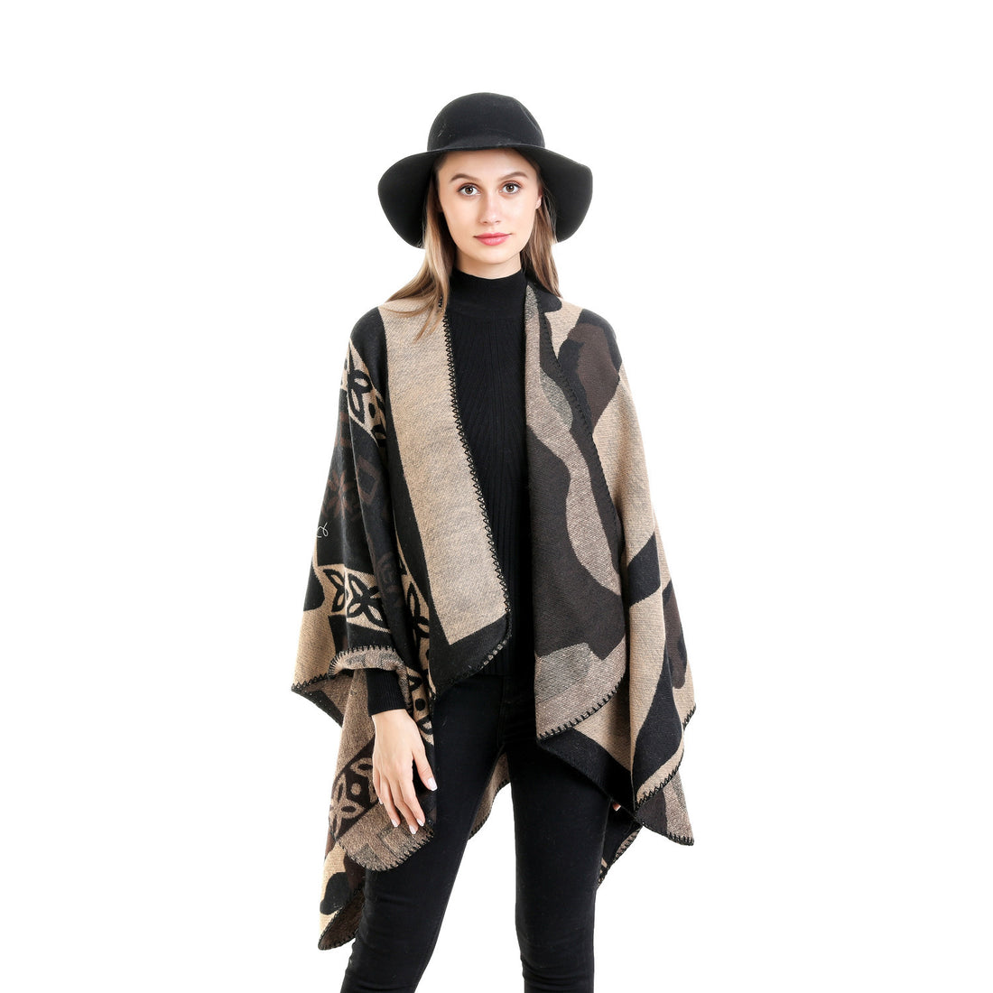 Damen Jacquard‑Strickruana im Oversize‑Fall mit grafischer Musterung – Veloura
