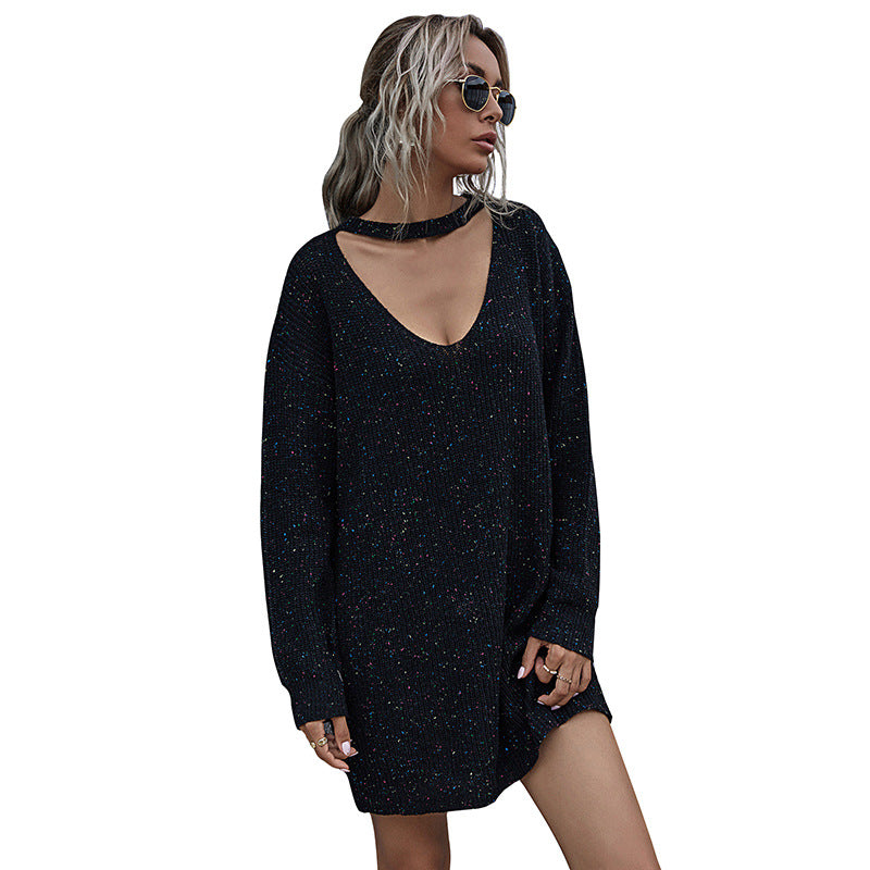 Damen Elegantes Strickkleid mit tiefem Ausschnitt und Gürtel Echo Archiv