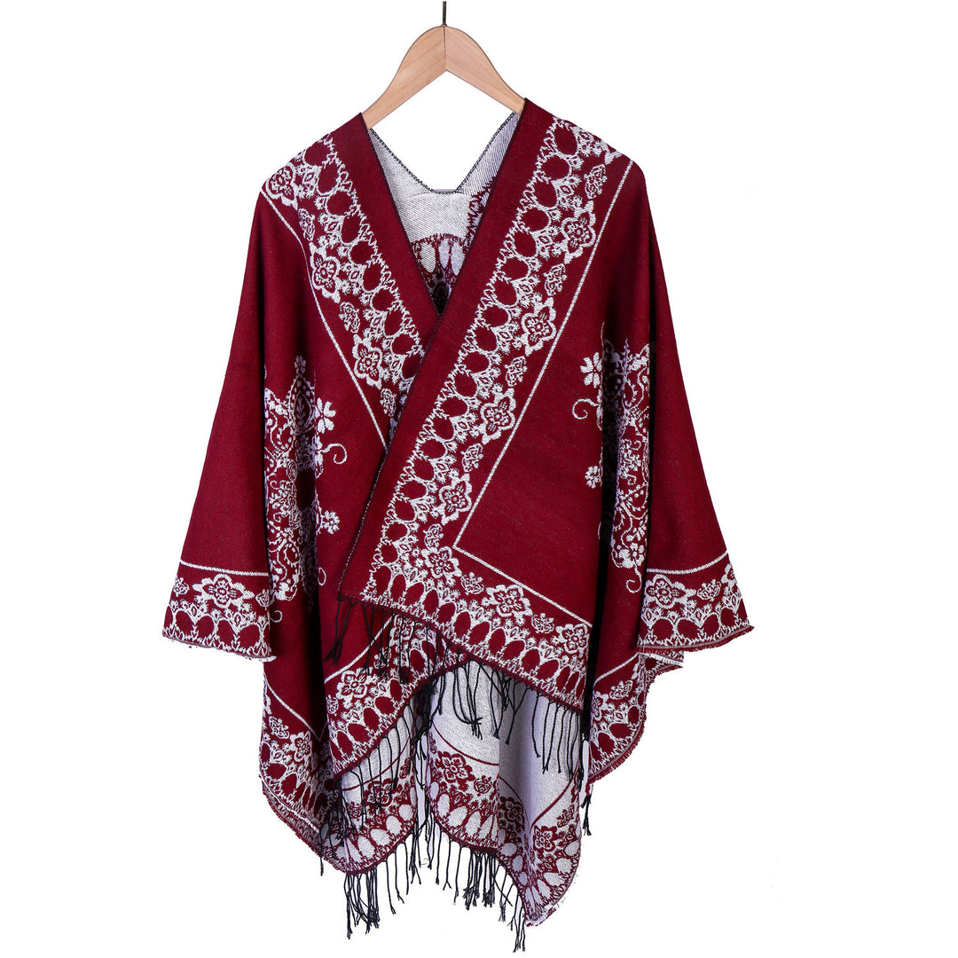 Damen Jacquard‑Poncho im Kimono‑Fall mit Fransensaum Echo Archiv
