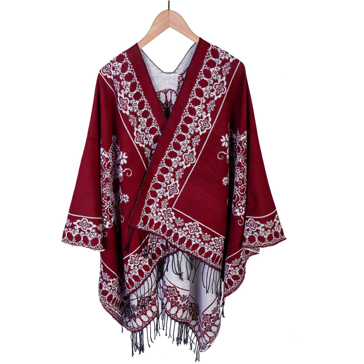 Damen Jacquard‑Poncho im Kimono‑Fall mit Fransensaum Echo Archiv