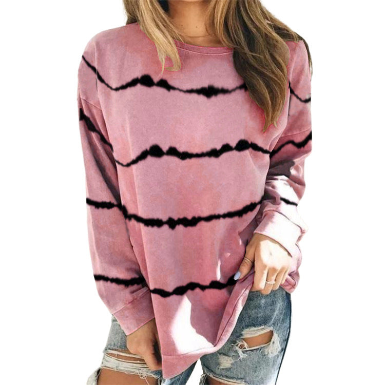 Damen Oversize Langarmshirt im Batik‑Look mit Rundhalsausschnitt und lockerer Passform – Avérine