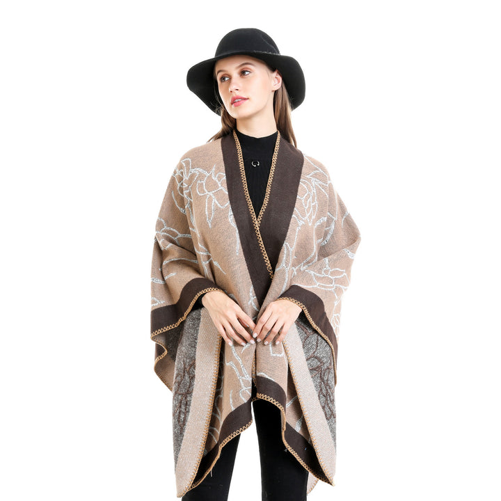 Damen Oversize-Strickruana mit floraler Kontraststickerei Echo Archiv