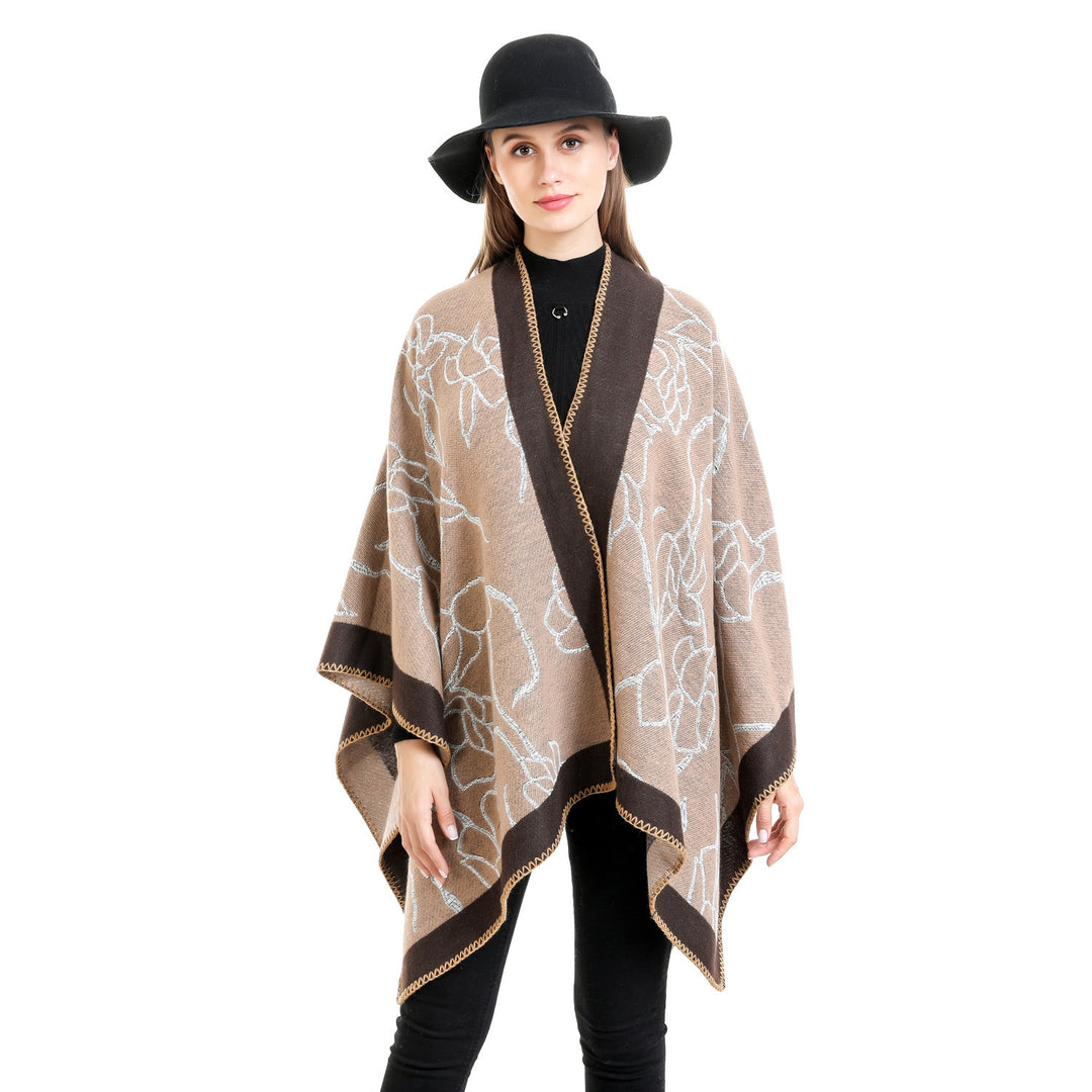 Damen Oversize-Strickruana mit floraler Kontraststickerei Echo Archiv