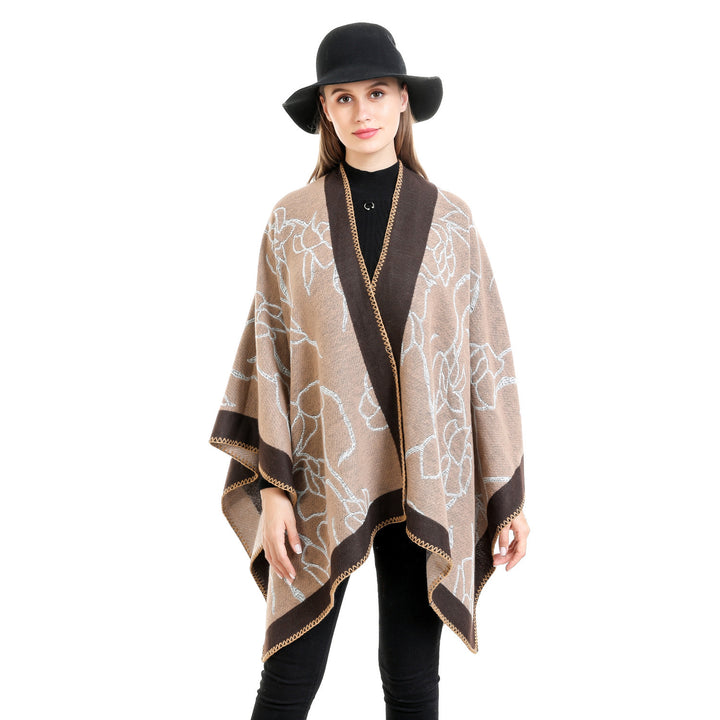 Damen Oversize-Strickruana mit floraler Kontraststickerei Echo Archiv