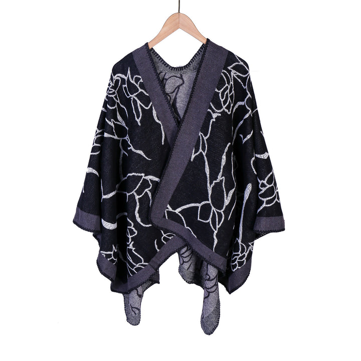 Damen Oversize-Strickruana mit floraler Kontraststickerei Echo Archiv