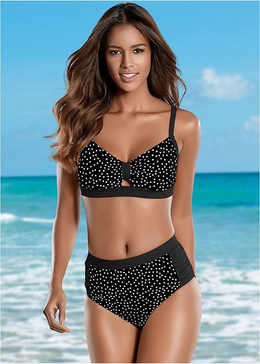 Damen Hochtailliertes Bikini-Set mit gepolstertem Oberteil und modischem Punktdesign Echo Archiv
