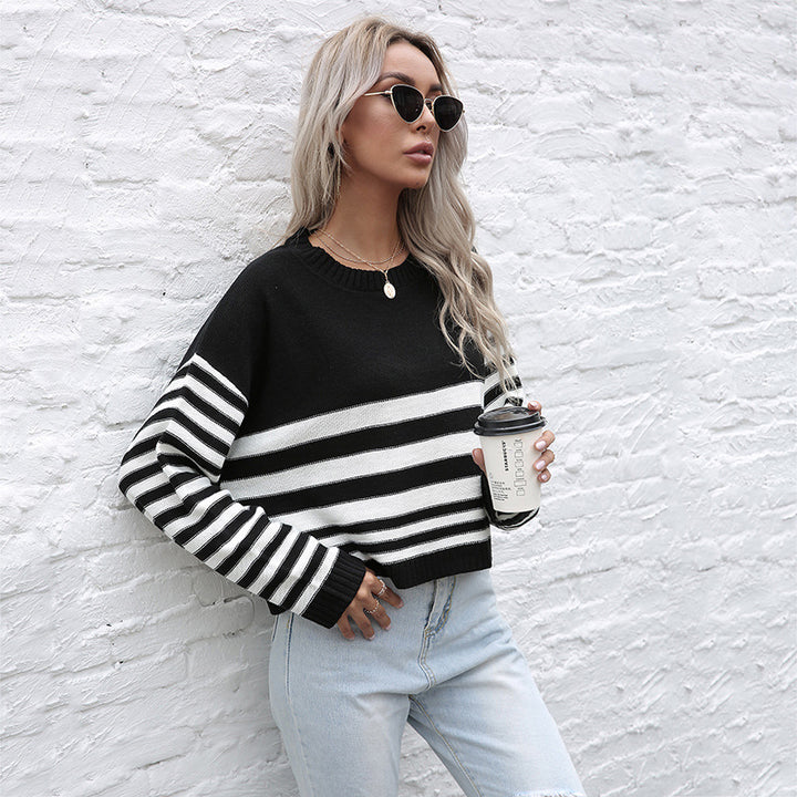 Damen Oversize-Feinstrickpullover mit Block- und Querstreifen Echoarchiv