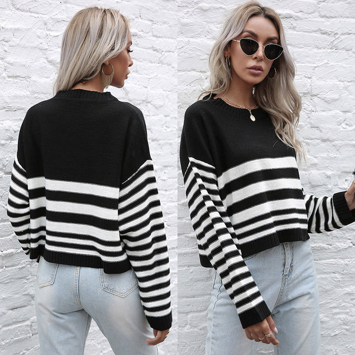 Damen Oversize-Feinstrickpullover mit Block- und Querstreifen Echoarchiv