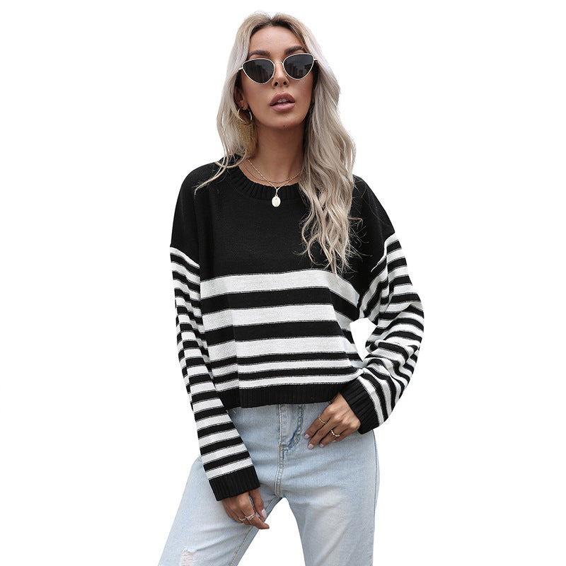 Damen Oversize-Feinstrickpullover mit Block- und Querstreifen Echoarchiv