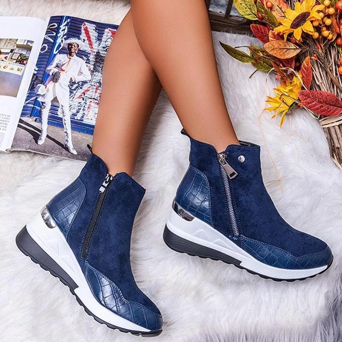 Damen Sportliche Keilabsatz-Sneaker-Stiefelette mit Kroko-Prägung und seitlichem Reißverschluss – Névara