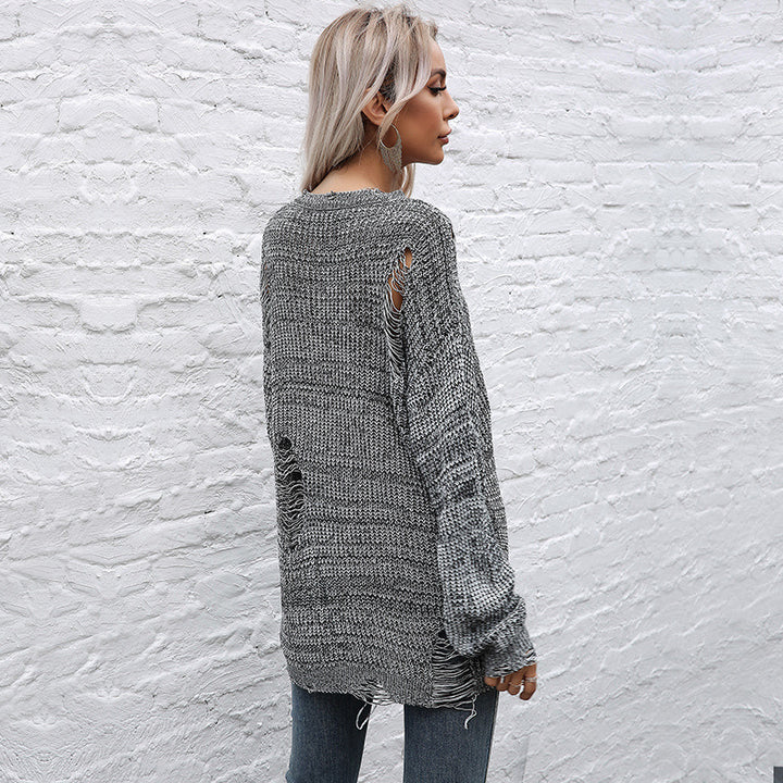 Damen Oversize-Strickpullover mit grobem Strukturstrick, asymmetrischem Saum und Used‑Look Echoarchiv