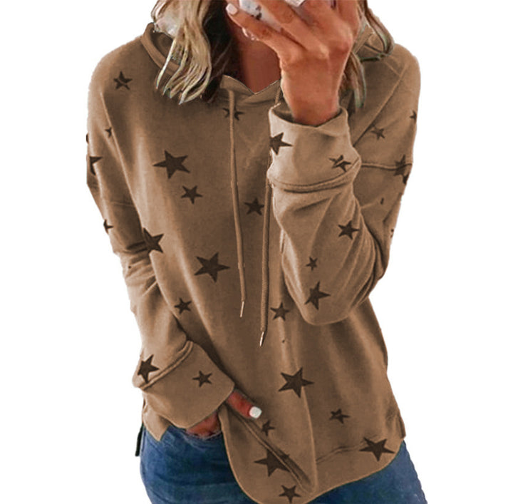 Damen Oversize-Kapuzenpullover aus weichem Baumwollmix mit Sternenprint Echoarchiv