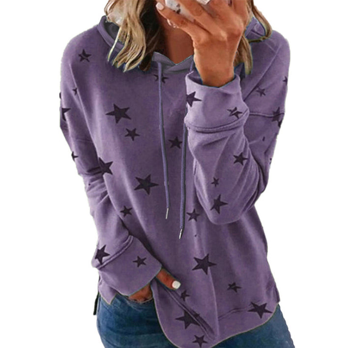 Damen Oversize-Kapuzenpullover aus weichem Baumwollmix mit Sternenprint Echoarchiv