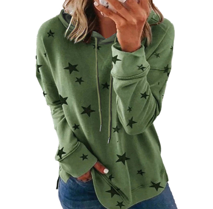 Damen Oversize-Kapuzenpullover aus weichem Baumwollmix mit Sternenprint Echoarchiv