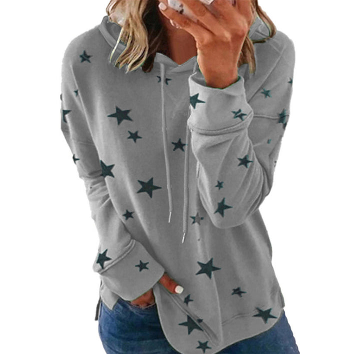 Damen Oversize-Kapuzenpullover aus weichem Baumwollmix mit Sternenprint Echoarchiv