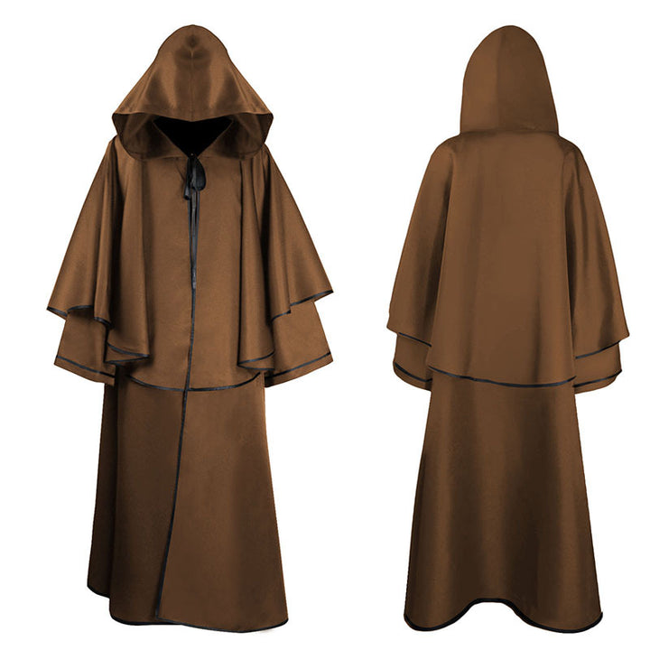 Unisex mehrschichtiger Kapuzenumhang mit weitem Fall und Satinbandverschluss – Montevé