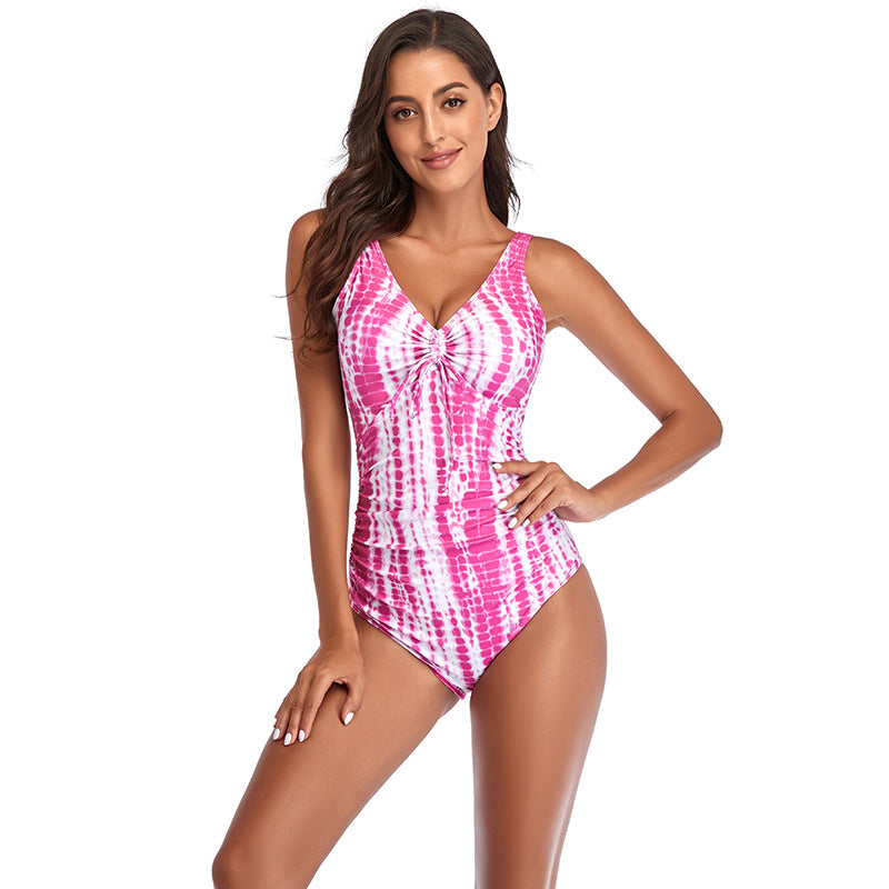 Damen einteiliger Badeanzug mit eleganter Raffung und floralem Design Echo Archiv