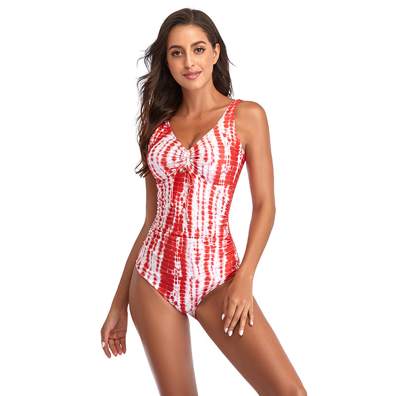 Damen einteiliger Badeanzug mit eleganter Raffung und floralem Design Echo Archiv