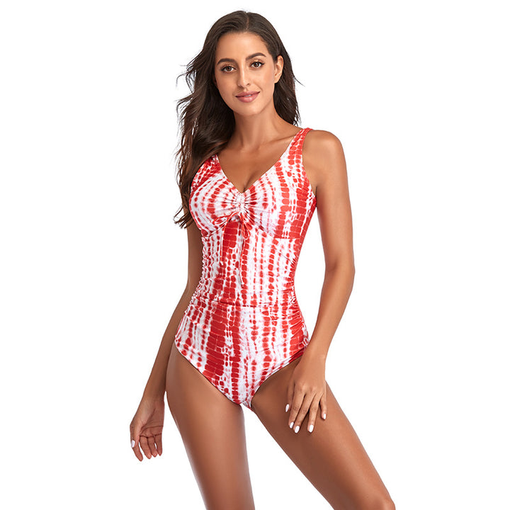 Damen einteiliger Badeanzug mit eleganter Raffung und floralem Design Echo Archiv