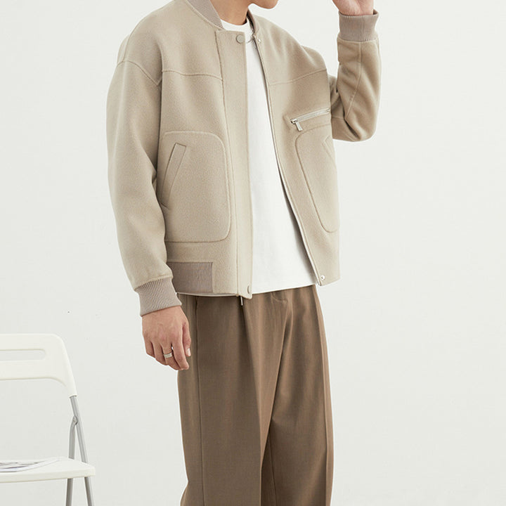 Herren Kurzjacke im Blouson-Stil aus Wollmix mit Rippkragen, Reißverschluss und Brusttasche Echoarchiv