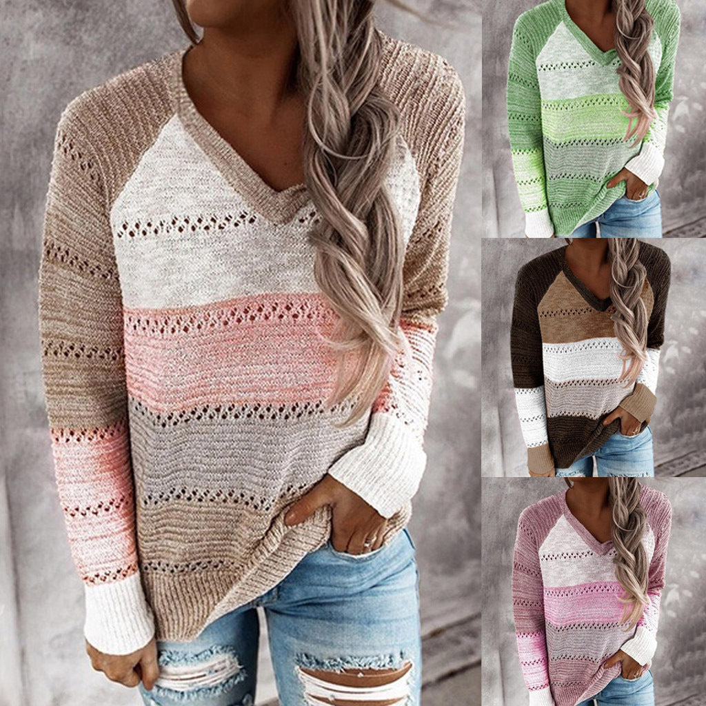 Damen Strickpullover mit V‑Ausschnitt, lockerem Oversize‑Schnitt und Ajour‑Muster – Mavelle