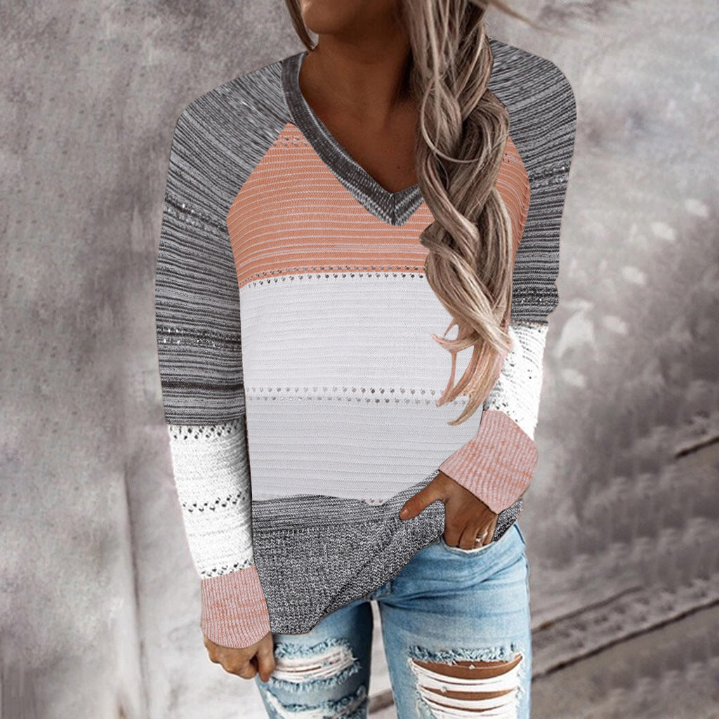Damen Strickpullover mit V‑Ausschnitt, lockerem Oversize‑Schnitt und Ajour‑Muster – Mavelle