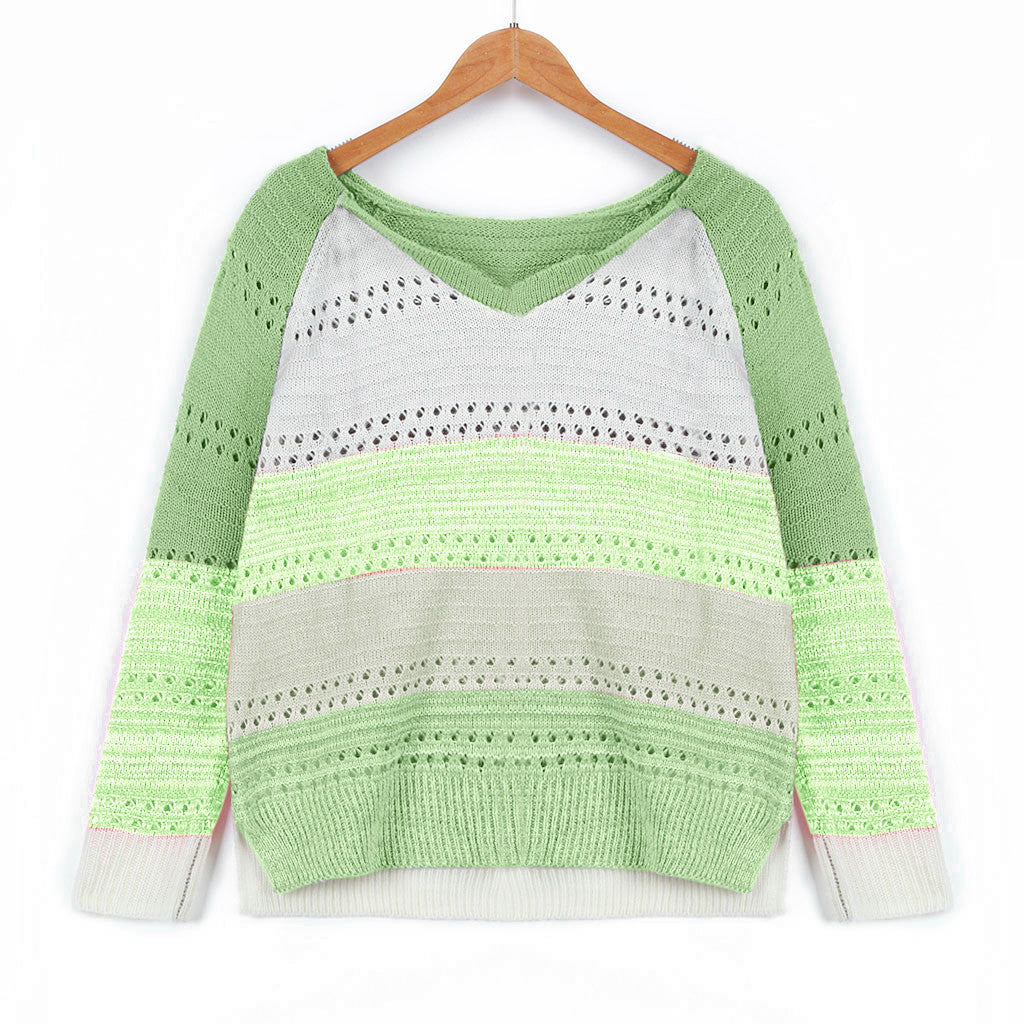 Damen Strickpullover mit V‑Ausschnitt, lockerem Oversize‑Schnitt und Ajour‑Muster – Mavelle