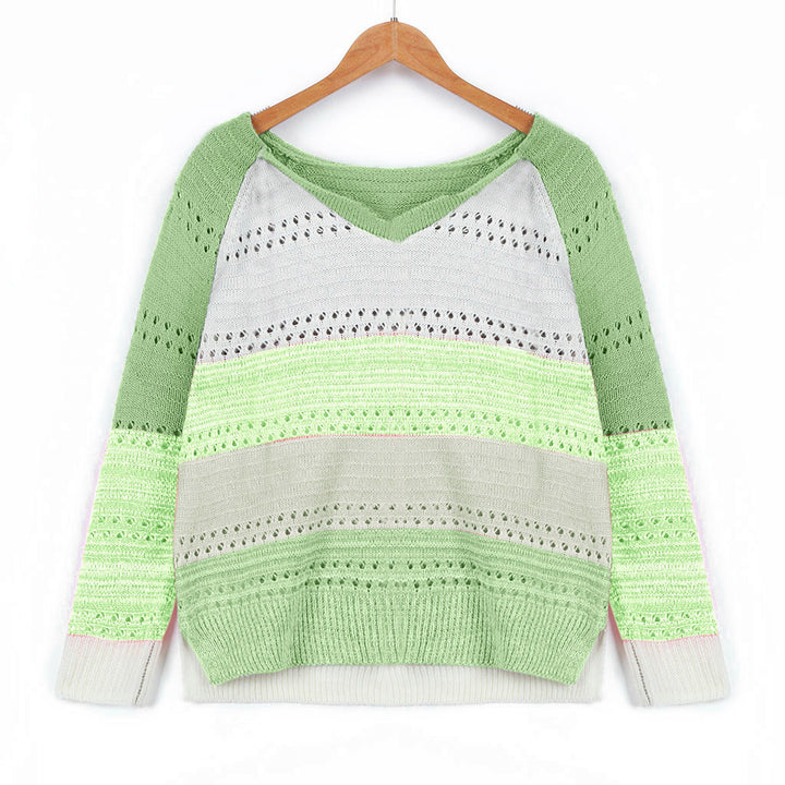 Damen Strickpullover mit V‑Ausschnitt, lockerem Oversize‑Schnitt und Ajour‑Muster – Mavelle