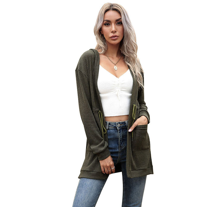 Damen Longline Feinstrickcardigan mit Tunnelzug, Rippstruktur und Eingrifftaschen Echoarchiv