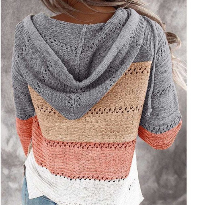 Damen Lockerer Strickkapuzenpullover mit Lochmuster und Eingrifftasche – Auréline
