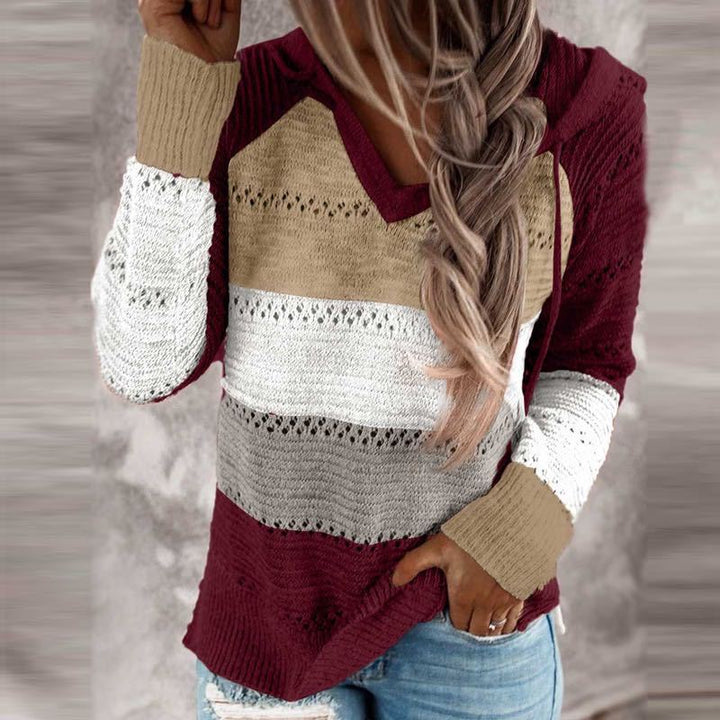 Damen Lockerer Strickkapuzenpullover mit Lochmuster und Eingrifftasche – Auréline