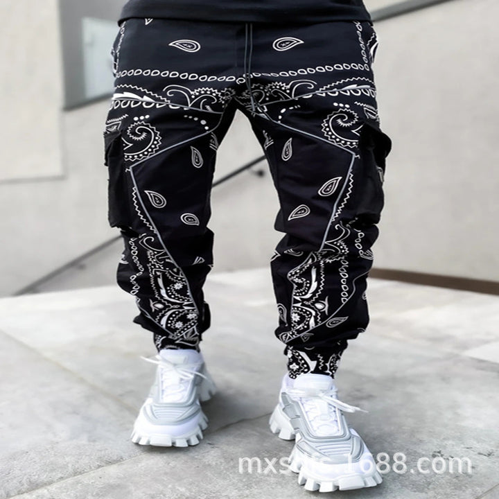 Herren Cargo-Jogginghose mit Bandana-Print, Kordelzug & Mehrfachtaschen – Bravaro