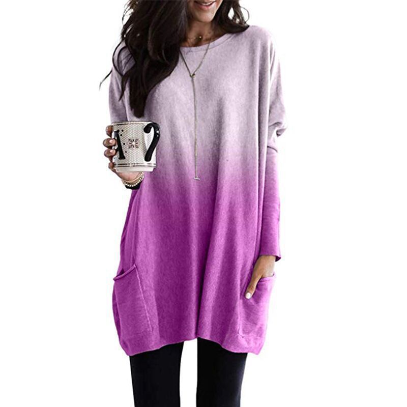 Damen nan oversized Ombre Stricktunika mit seitlichen Einschubtaschen und Rundhalsausschnitt Echo Archiv