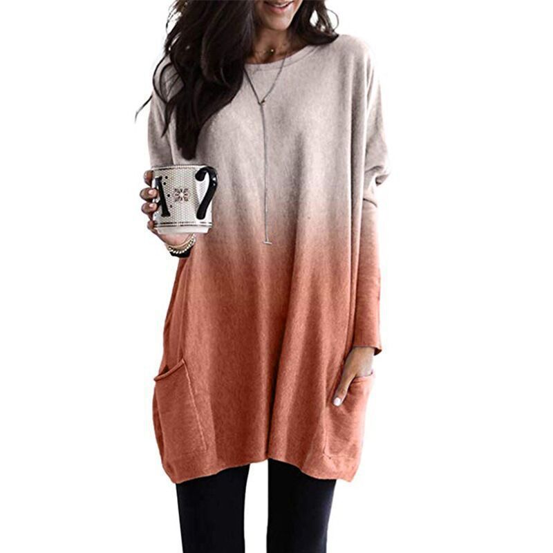 Damen nan oversized Ombre Stricktunika mit seitlichen Einschubtaschen und Rundhalsausschnitt Echo Archiv