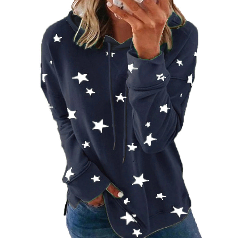 Damen Oversize-Kapuzenpullover aus weichem Baumwollmix mit Sternenprint Echoarchiv