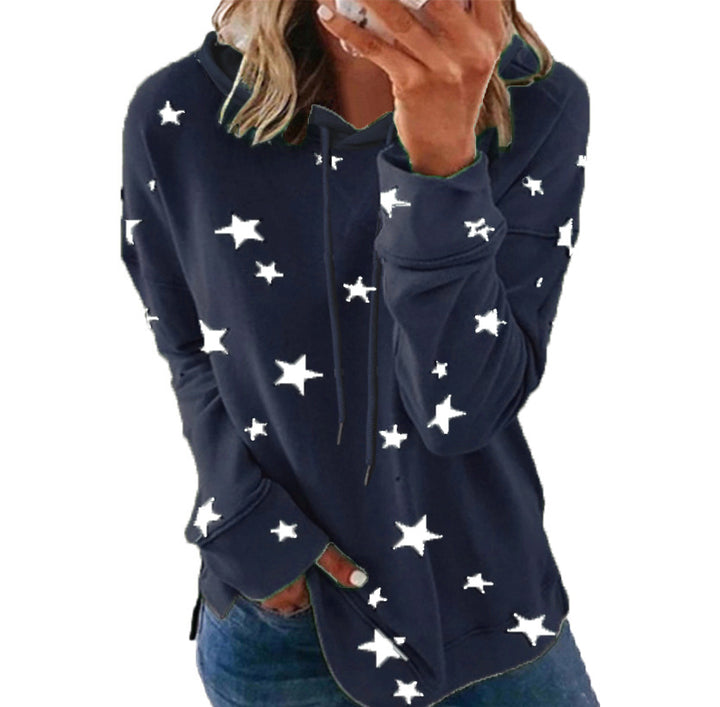 Damen Oversize-Kapuzenpullover aus weichem Baumwollmix mit Sternenprint Echoarchiv