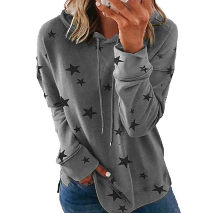 Damen Oversize-Kapuzenpullover aus weichem Baumwollmix mit Sternenprint Echoarchiv