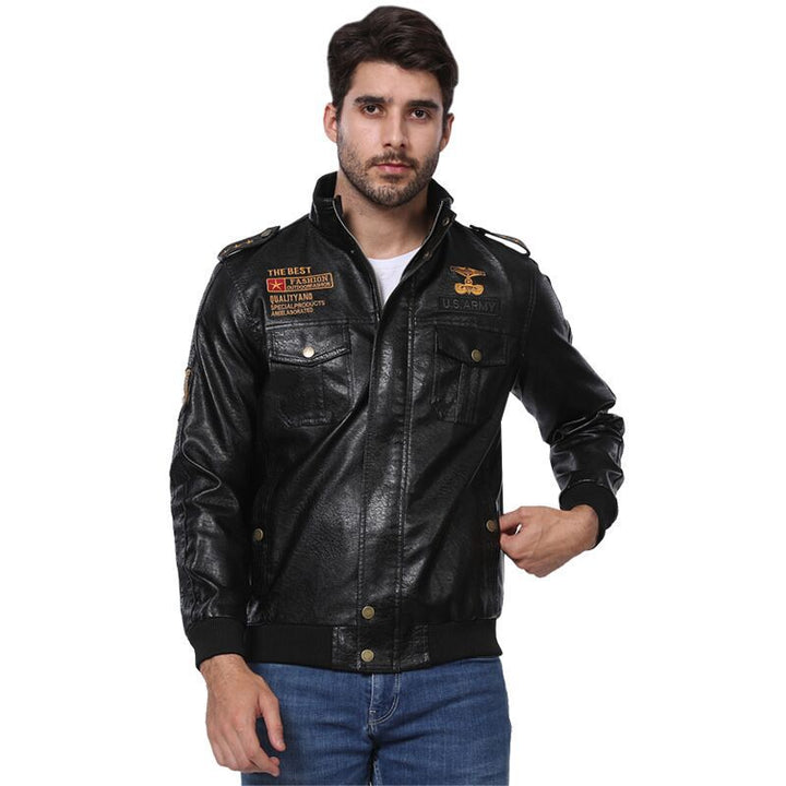 Herren Vintage Lederjacke mit dekorativen Military-Patches Echoarchiv