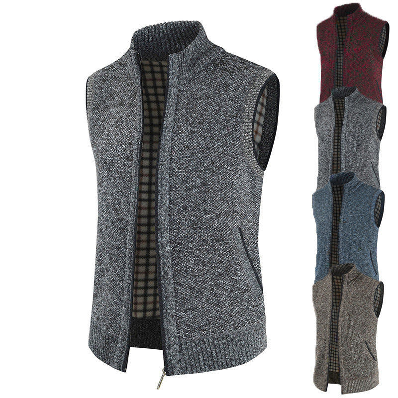 Herren stylische Strickweste mit Stehkragen und durchgehendem Reißverschluss Echoarchiv