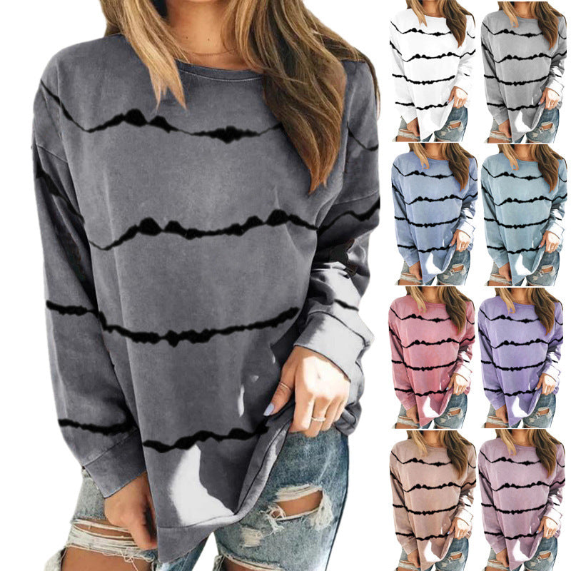 Damen Oversize Langarmshirt im Batik‑Look mit Rundhalsausschnitt und lockerer Passform – Avérine