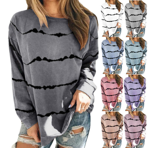Damen Oversize Langarmshirt im Batik‑Look mit Rundhalsausschnitt und lockerer Passform – Avérine