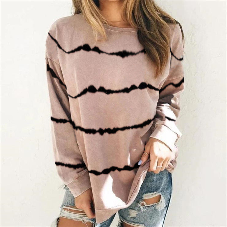 Damen Oversize Langarmshirt im Batik‑Look mit Rundhalsausschnitt und lockerer Passform – Avérine