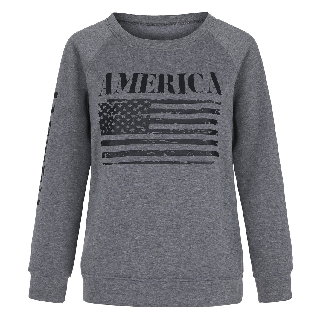 Damen Sweatshirt mit Raglanärmeln und Vintage‑Flaggenprint – Avérine