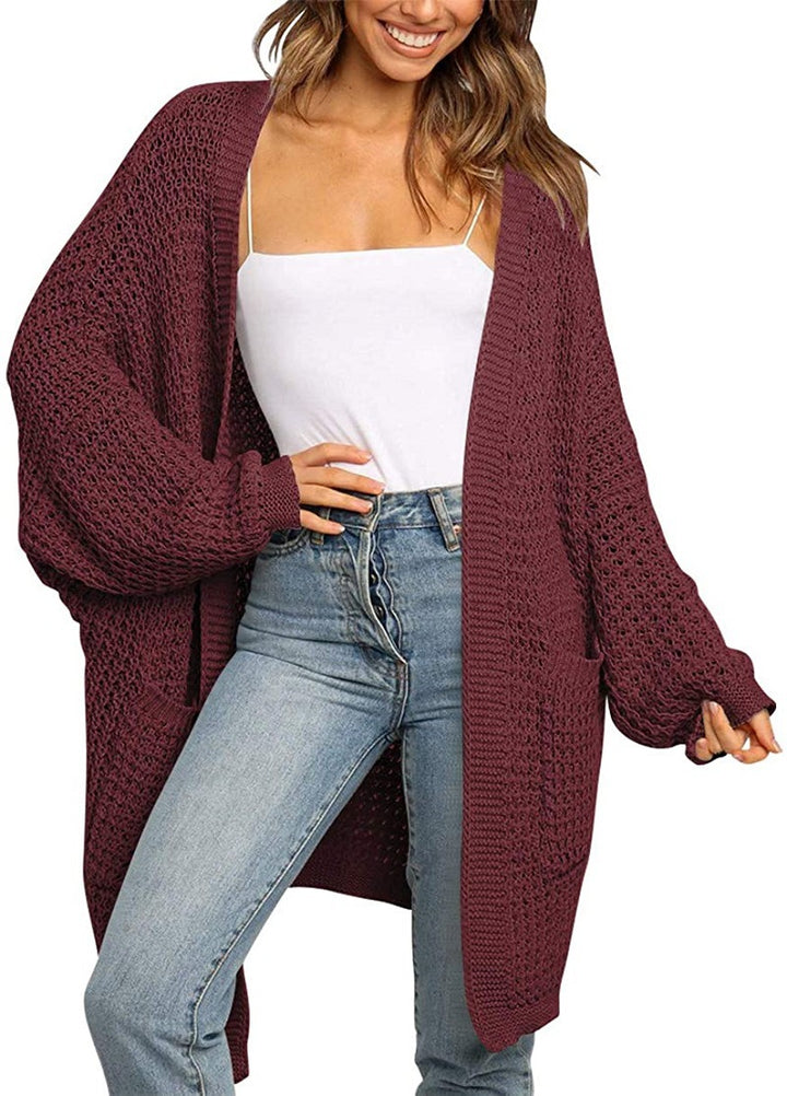 Damen Langer Offener Grobstrick-Cardigan im Cocoon-Schnitt mit Eingrifftaschen Echo Archiv