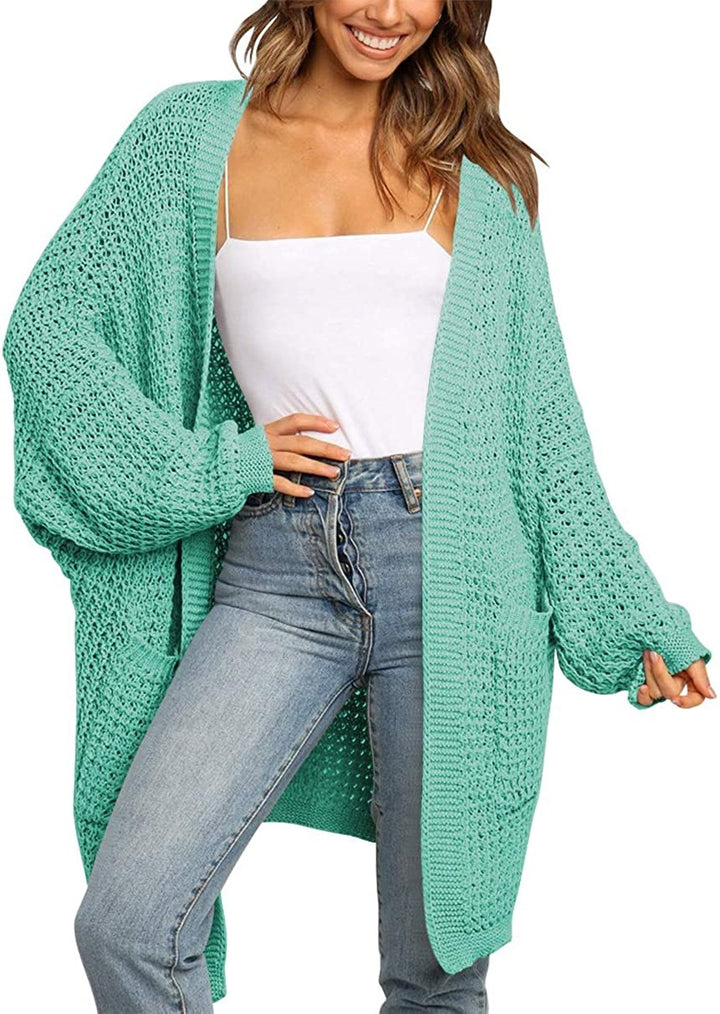 Damen Langer Offener Grobstrick-Cardigan im Cocoon-Schnitt mit Eingrifftaschen Echo Archiv