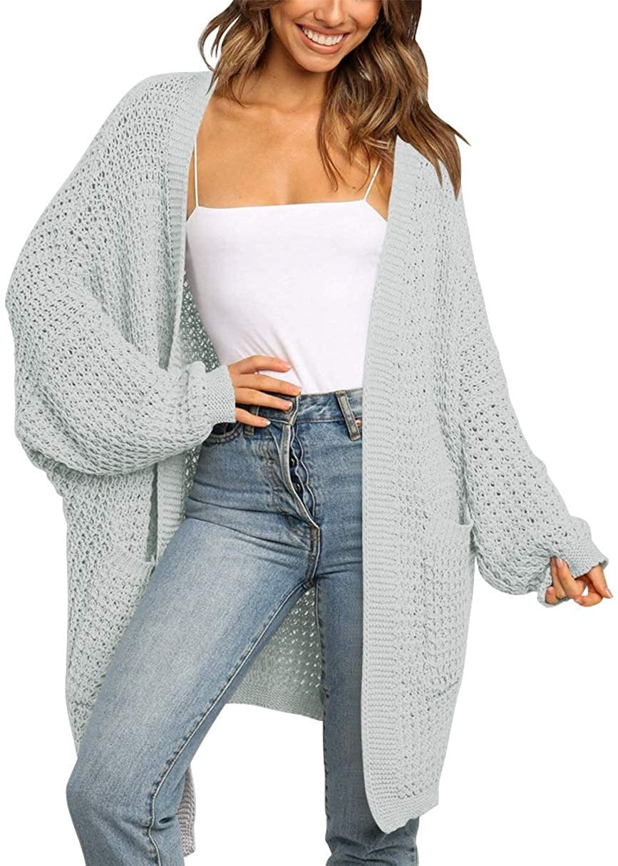 Damen Langer Offener Grobstrick-Cardigan im Cocoon-Schnitt mit Eingrifftaschen Echo Archiv