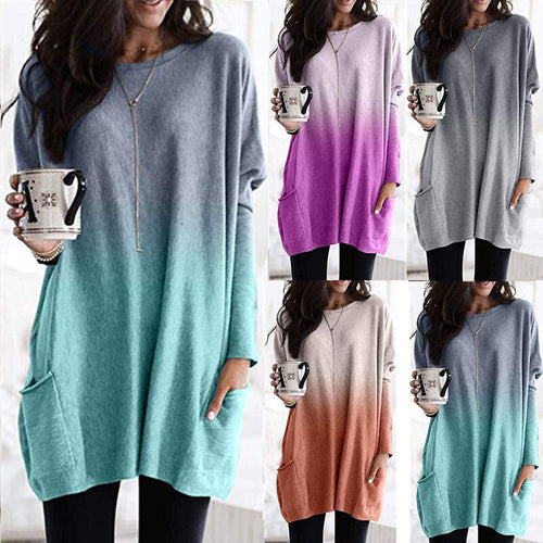 Damen nan oversized Ombre Stricktunika mit seitlichen Einschubtaschen und Rundhalsausschnitt Echo Archiv